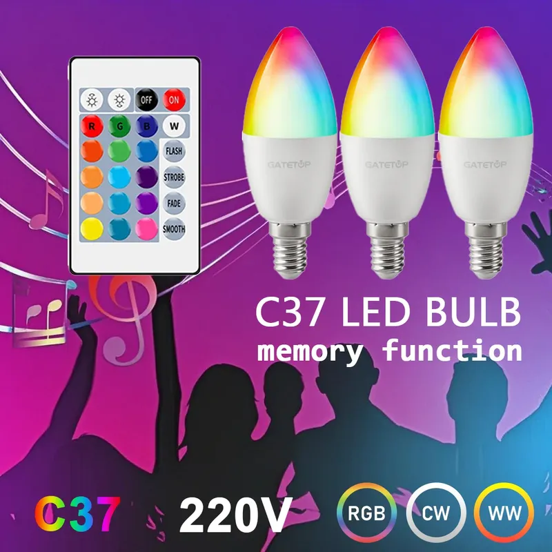 1-10PCS E14 Kerze Led-lampe RGB 24 SchlĂŒssel Fernbedienung Dimmbar 6W AC220V 110V Bunte Ă€ndern fĂŒr Schlafzimmer Wohnzimmer Lampe - 4.69 EUR