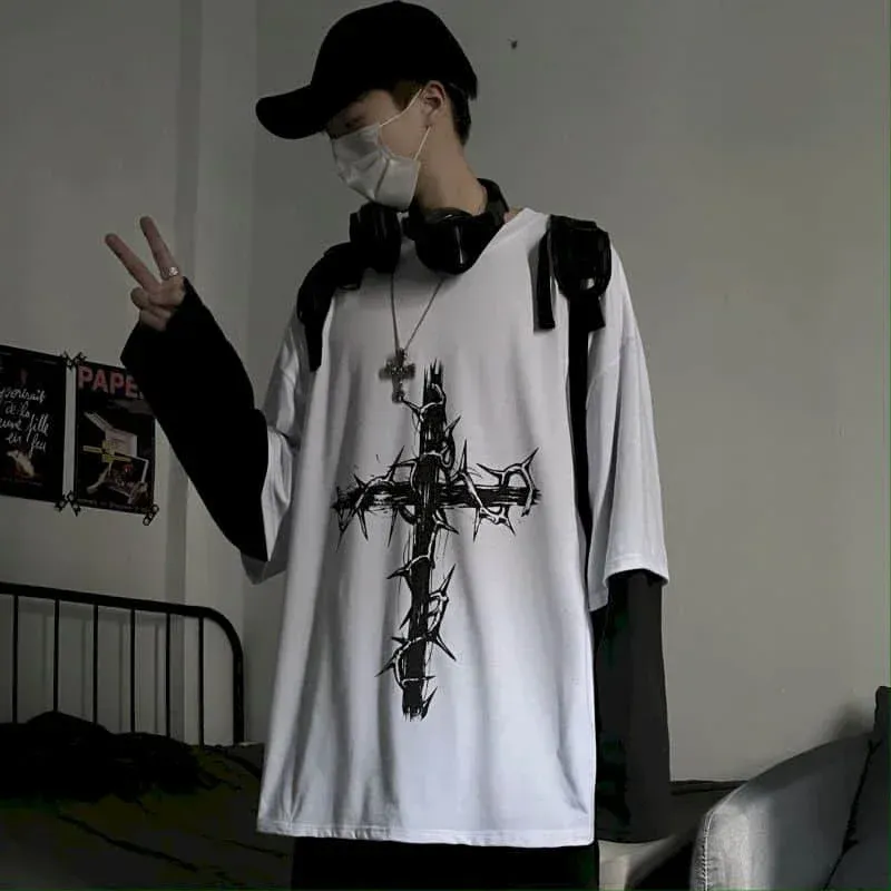 T-Shirts für Männer 2025, Frühling und Herbst, dünne, langärmelige T-Shirts, Y2k-Oberteile, High Street Goth, Hip-Hop, Oversize-Sommer-Freizeit-T-Shirts