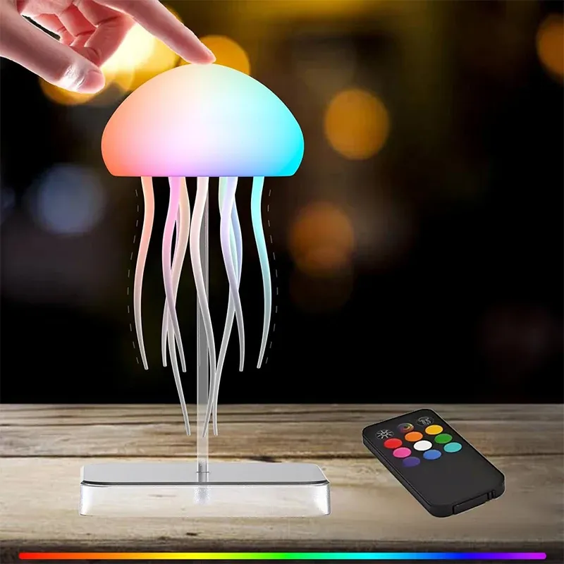 LED-Quallenlampe mit 9 Tentakeln, 2 Arbeitsmodi, extrem lange Akkulaufzeit, Farbverlaufs-Lichteffekte mit Fernbedienung