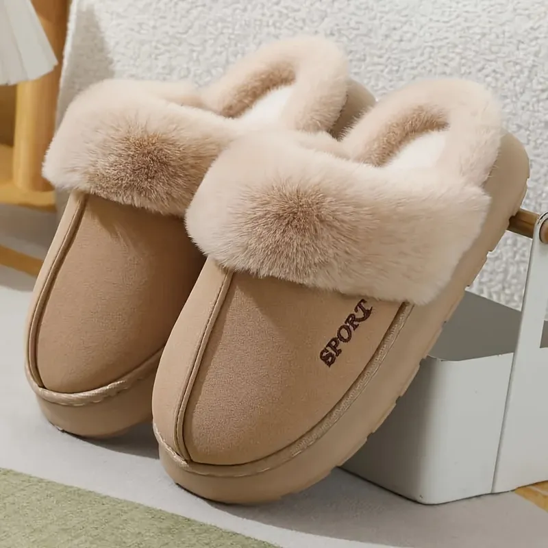 Winter Warme Sport Flauschigen Hausschuhe Frauen Dicke Sohle Nicht Slip Plüsch Hausschuhe Frau Mode Faux Pelz Plattform Hausschuhe
