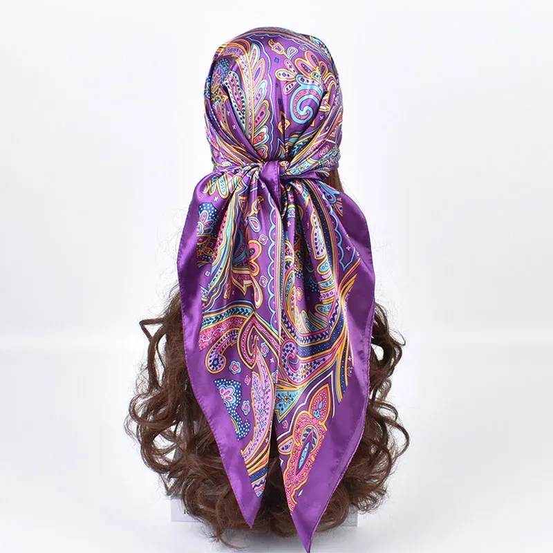 Hochwertige Seidenschals für Damen, quadratisch, Satin, Hijab-Schal, schlichtes Taschentuch, Schals, Wraps, Kopf, weibliches Stirnband, islamisches Halstuch - 5.29 EUR