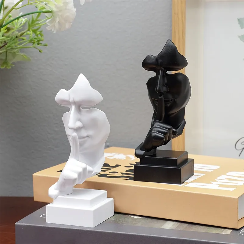 Masken-Gesten-Ornament, Finger-Lippen-Skulptur, Geheimnisse bewahrende Heimdekoration, Schreibtisch-Skulptur als Geschenk, Wohnzimmer-Dekoration