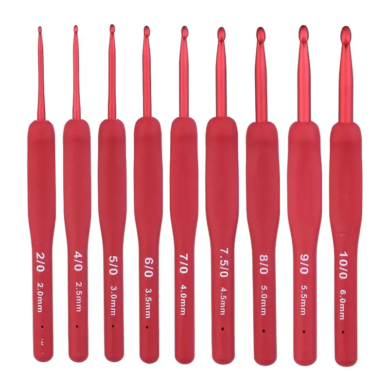 BUDDUR Rotes Häkelnadel-Set mit ergonomischem Griff, 2,0–6,0 mm, Aluminium-Häkelnadeln-Set, DIY, handgefertigtes Bastelzubehör-Werkzeug
