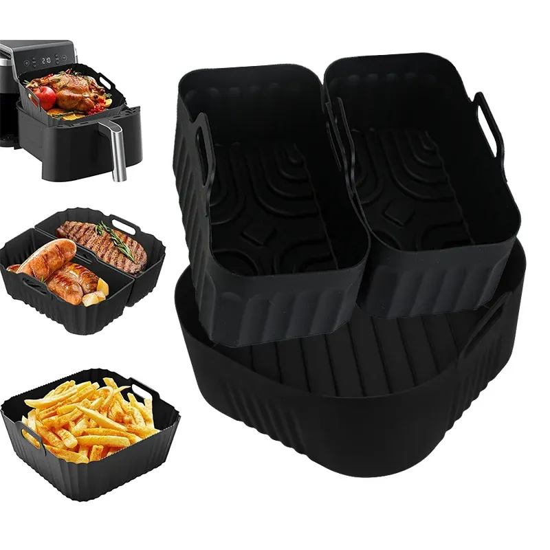 Silikonform für Luftfritteuse 20–23 cm für Cosori 4,7 l–6,4 l, Cecotec 5L-6L wiederverwendbares quadratisches Luftfritteusen-Zubehör für ölfreie Fritteuse