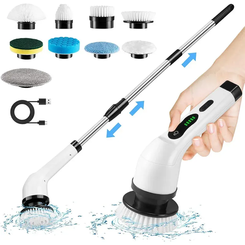 Kabelloser Schleuderschrubber, elektrische Mehrzweck-Reinigungsbürste für Küche, Badezimmer, Toilette – Haushaltshaarbürsten und Mopps