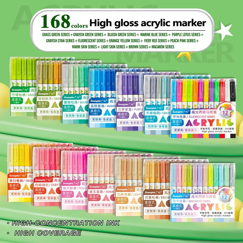 168/12 Farben Hochglanz-Acryl-Marker-Set, Premium-Acrylstifte für Holz, Keramik, DIY-Bastelarbeiten, Kunstbedarf, Zeichnen - 9.35 EUR