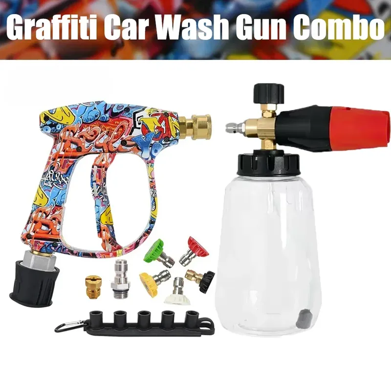Hochdruckreiniger-Pistole im Graffiti-Design, 4350 PSI mit Schaumstoffflasche, multifunktional fĂŒr Auto und Outdoor - 19.61 EUR