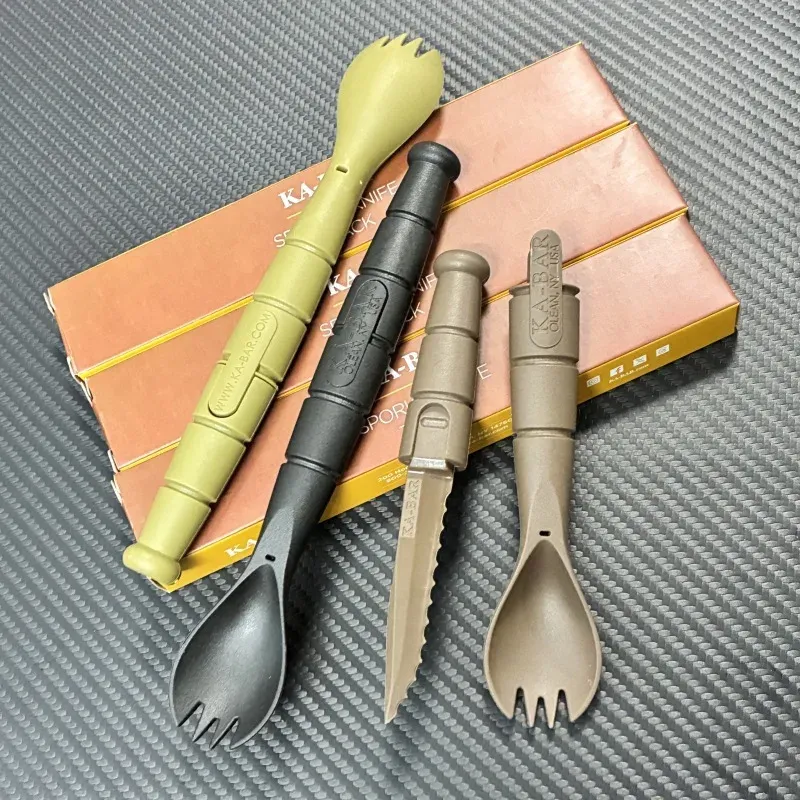Taktisches Mini-Besteck-Set, EDC, Outdoor-Multifunktionswerkzeug, Gabel, Löffel, Messer, Combo, Camping, Wandern, unverzichtbare Ausrüstung