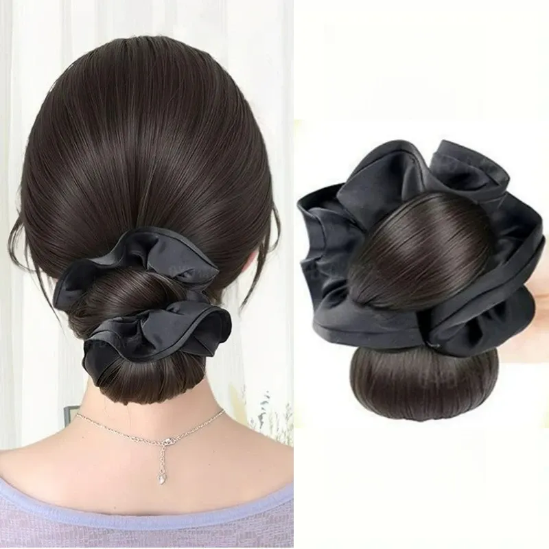 Neuer Synthetischer Satin-Haarknoten mit Haarklammer, Pferdeschwanz-Haarverlängerung, Flauschiger Lockiger Dutt für Frauen zur Täglichen Verwendung