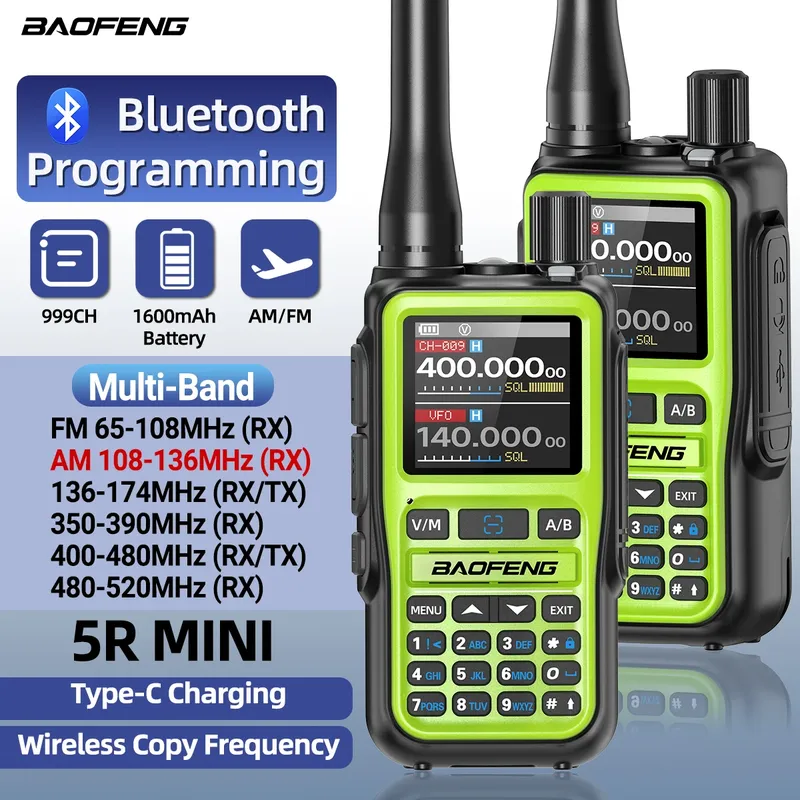 BAOFENG UV-5R Mini Walkie Talkie Multi Band Bluetooth Programmierung Drahtlose Kopierfrequenz 999CH Typ-C Long Range Two Way Radio