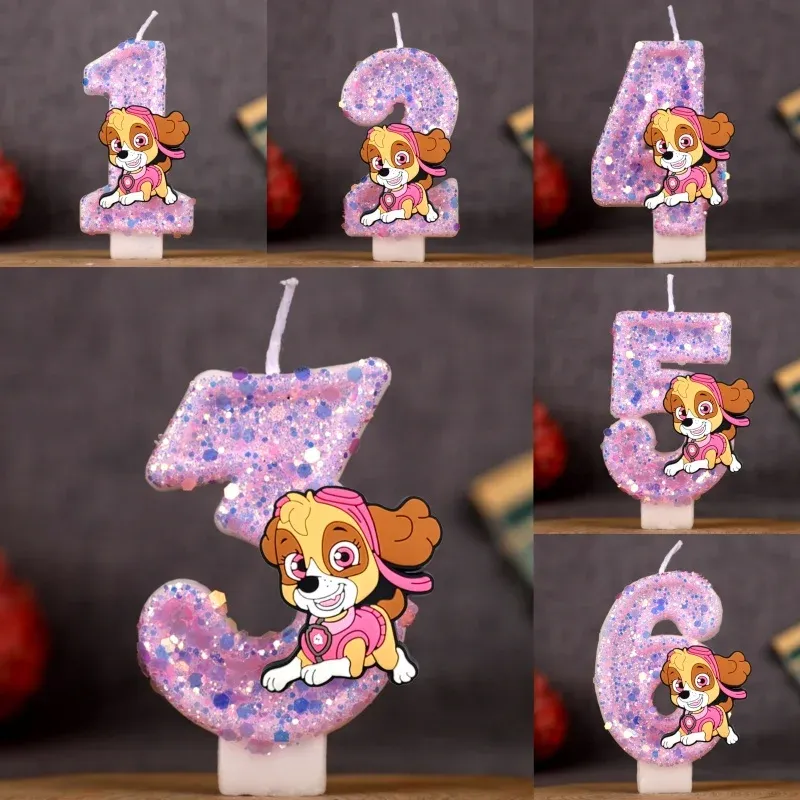 Cartoon Paw Patrol Thema Kerze 0-9 Nummer Geburtstag Kuchen Jahrestag Party Baby Dusche Kerzen Szene Dekoration Lieferungen