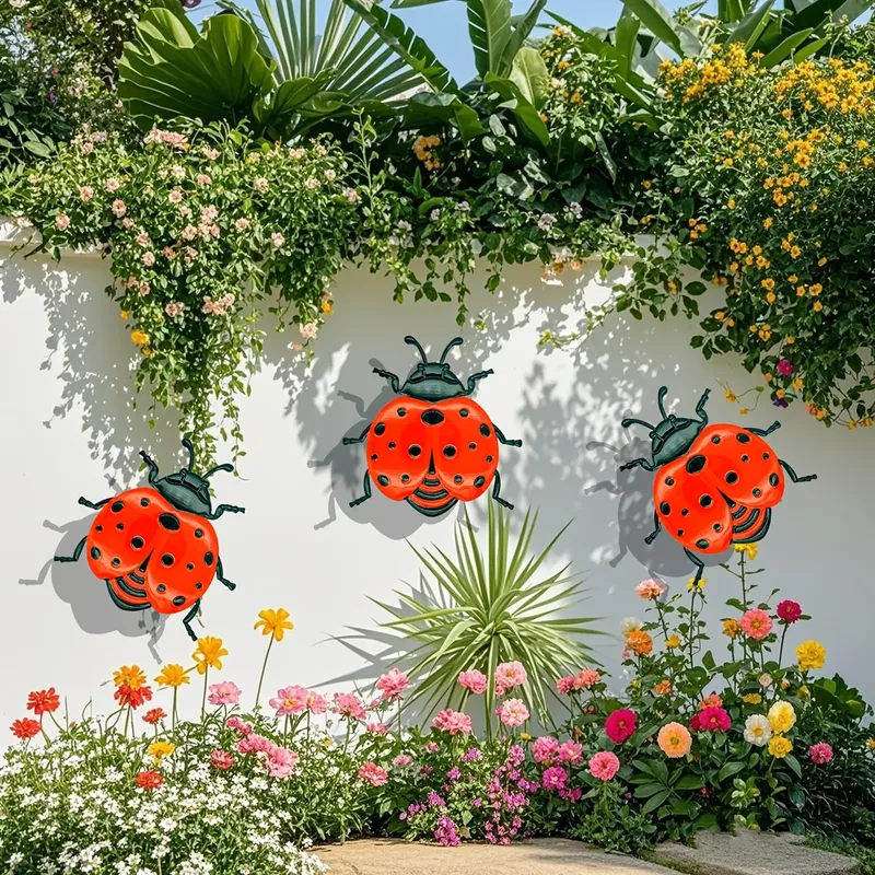 3 Stück Metall Marienkäfer Wanddekoration bunte Gartendekoration Outdoor Indoor Metallhandwerk lebendige Heimtextilien - 9.26 EUR