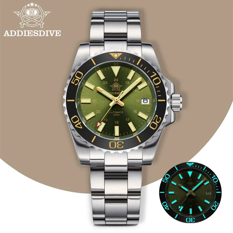 ADDIESDIVE Herrenuhr 8215 Mechanische Saphir-Leucht-Taucheruhr 200 m Keramiklünette Automatikuhr Uhr Geschenkuhr AD2504