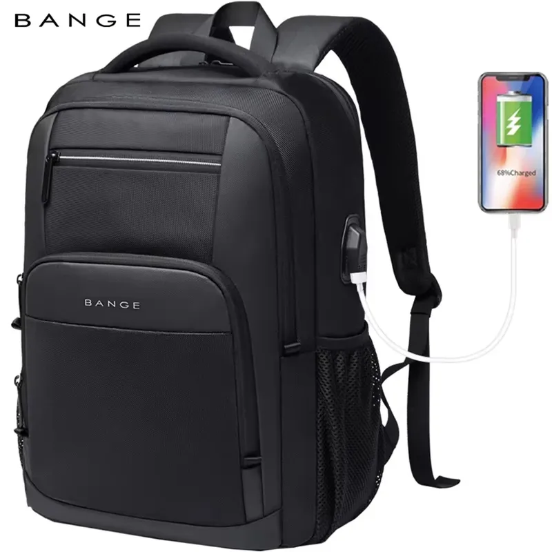 BANGE Leichter 15,6-Zoll-Laptop-Rucksack, wasserdichter USB-Ladeanschluss, multifunktionale Reise-, Wanderschultasche, Mochila für Herren
