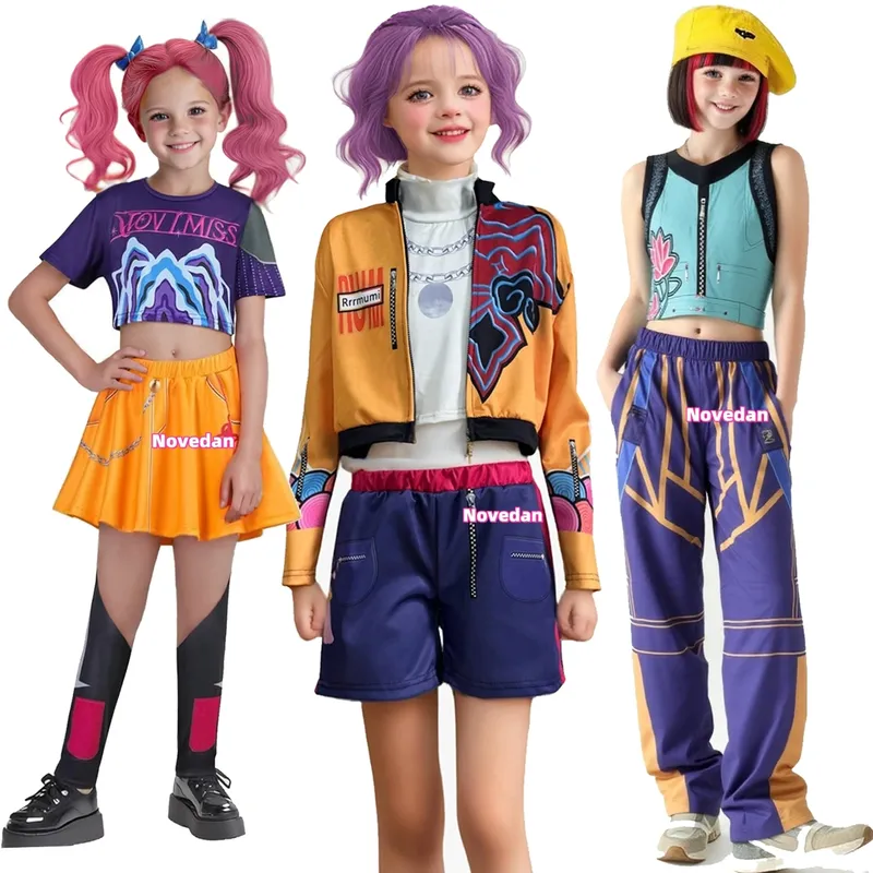 Huntrix KPDH KDPop Rumi Zoey Mira Cosplay Kostüm Kinder Mädchen Halloween Bühne 3D Gedruckt Muster Rolle Spielen Kleidung