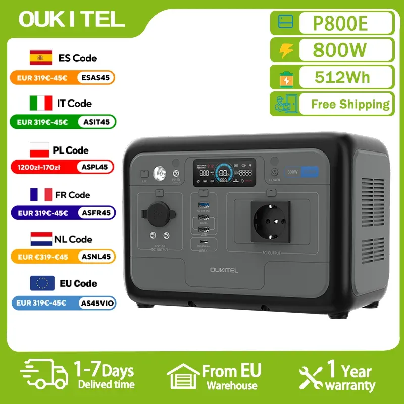 OUKITEL P800E Tragbare Powerstation 800W Solargenerator 512Wh LiFePO4-Akku Notstromversorgung für Zuhause Outdoor-Camping Mobile Stromversorgung