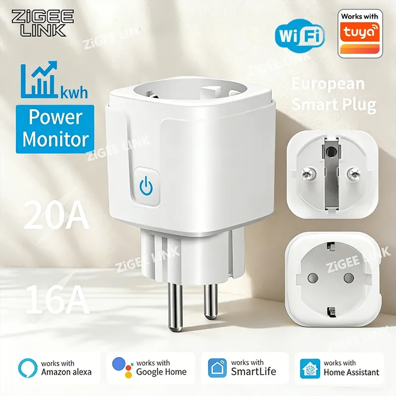 1 Stück Smart-Steckdose EU 16A/20A WLAN-Smart-Stecker mit Stromüberwachung, Smart Life APP Fernbedienung, Unterstützt Tuya, Google Assistant, Alexa