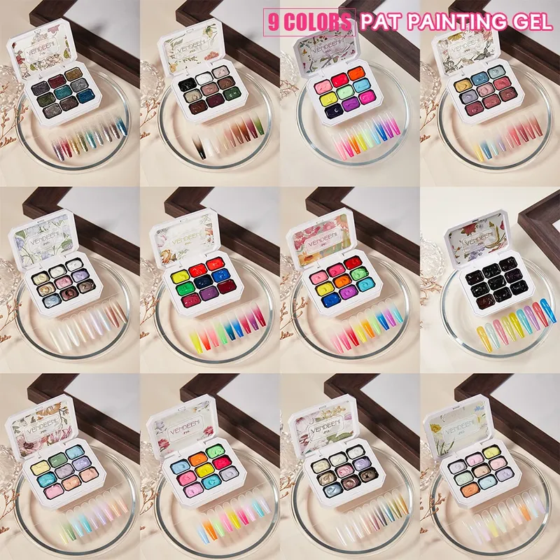 Vendeeni 9 Farben Patting Painting Gel Nagellack Blooming Transfer Design UV LED Soak Off Gel Lack Gradient Pat Gel Palette