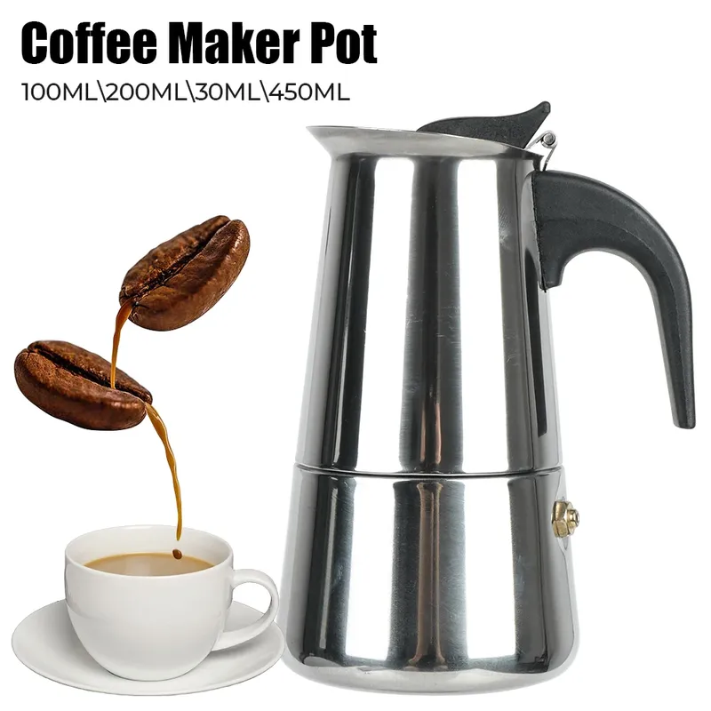 Edelstahl Moka Kaffeemaschine Kaffeemaschine Topf Kaffeekanne für Küche Mokka Espresso Latte Herd Filter 2/4/6/9 Tassen