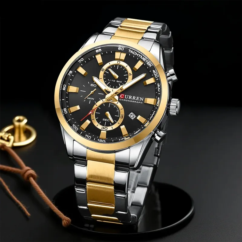 CURREN Casual Quarz Chrono Sportuhren Marken für Herren Edelstahlarmband Multifunktionszifferblatt 2023 Armbanduhr mit Datum