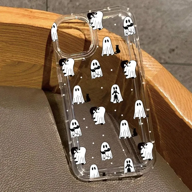Western-Halloween-Cowboy-Geist- und Blumendruck, transparente Hülle für iPhone 17 16 15 Pro Max XS XR X 12 11 13 14 7 8 Plus 16E 17 Cover