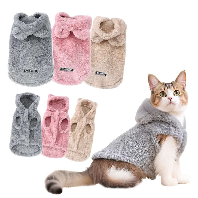 Haustier-Katzen-Mantel, Kapuzenpullover für kleine und mittelgroße Hunde, Winter, warme Fleece-Welpen-Kätzchen-Kleidung, Jacke, gemütliche süße Sphynx-Katzenpullover-Bekleidung
