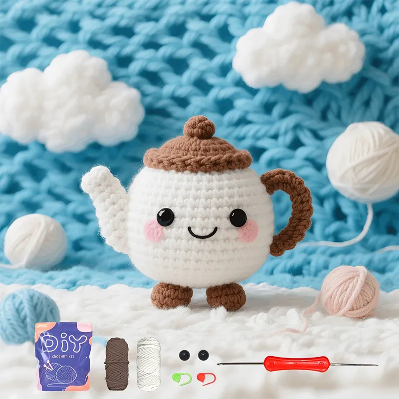 1-teiliges süßes Teekannen-Häkel-Set, Amigurumi-Strickset und Garn-Bastelsets mit Schritt-für-Schritt-Video-Tutorials und Anleitung