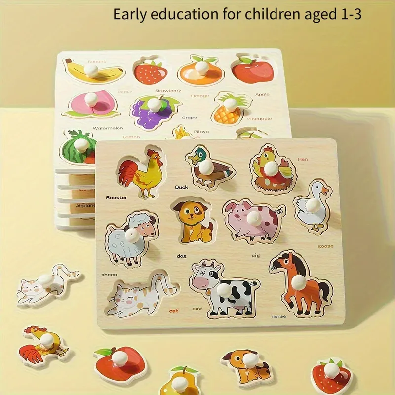 Montessori Früherziehung Geometrie Anfänger Puzzle Board, handgehaltene Puzzle Entwicklung mit festem Board, Puzzle Block Form passend