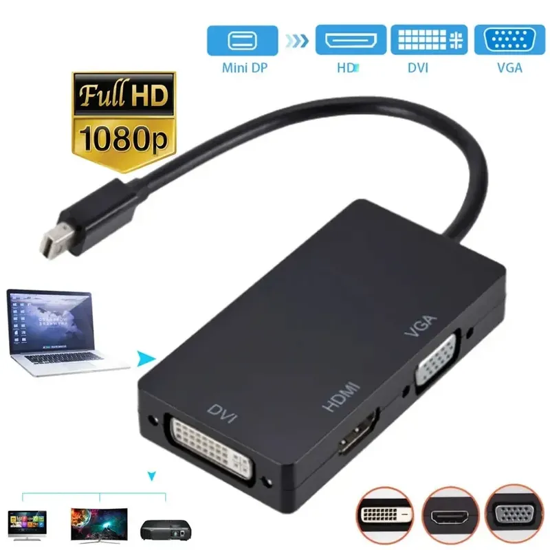 3 in 1 Thunderbolt Mini DP zu HDMI VGA DVI Konverter 1080P Mini DP Kabeladapter für MacBook Pro Air Mini DisplayPort Projektor