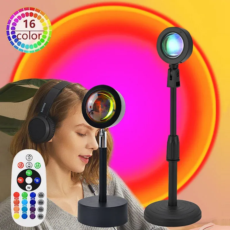 16 Farben Sonnenuntergang Licht USB LED Projektion Schreibtischlampe Fernbedienung RGB Nachtlicht Umgebungsbeleuchtung für Fotografie Party Room Decor