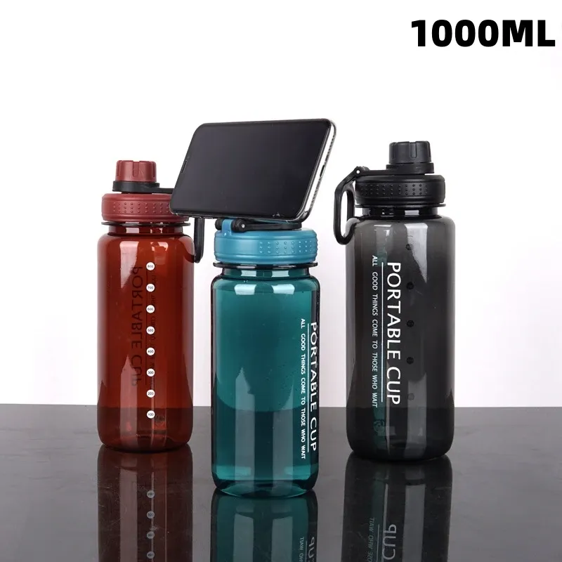 1000 ml Sportwasserflasche mit großer Kapazität, auslaufsichere Kunststoff-Wasserkrüge mit Handring, Outdoor, Radfahren, Wandern, Strand, Fitnessstudio, Wasserkocher