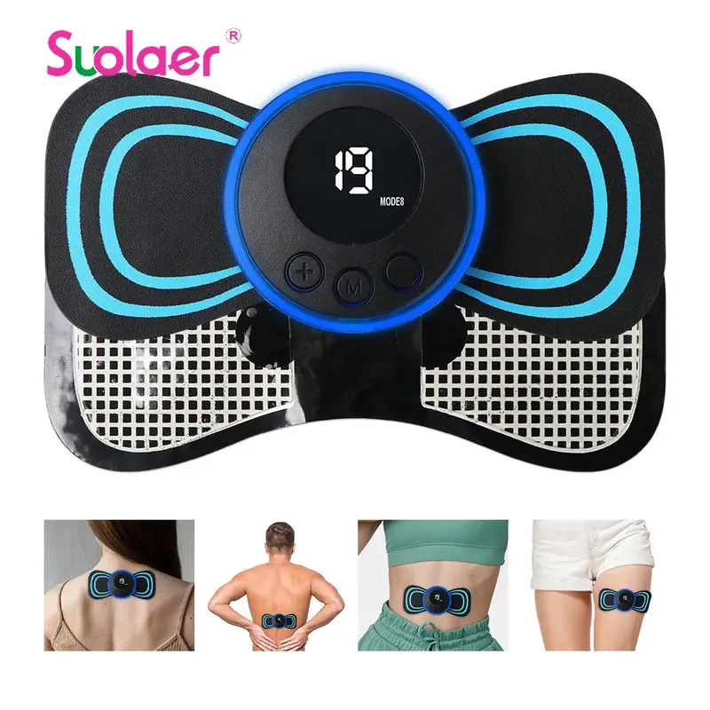 EMS Nackenmassagegerät, wiederaufladbar, Nackenmassagegerät, Rücken- und Nackenmassage, Puls-Musselstimulator, tragbares Mini-Massagegerät für den Körper