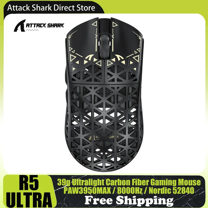 ATTACK SHARK R5 Ultra Carbon Fiber Wireless Gaming Mouse, PixArt PAW3950MAX Gaming Sensor, 42000 DPI, 8000 Hz, MCU Nordic 52840