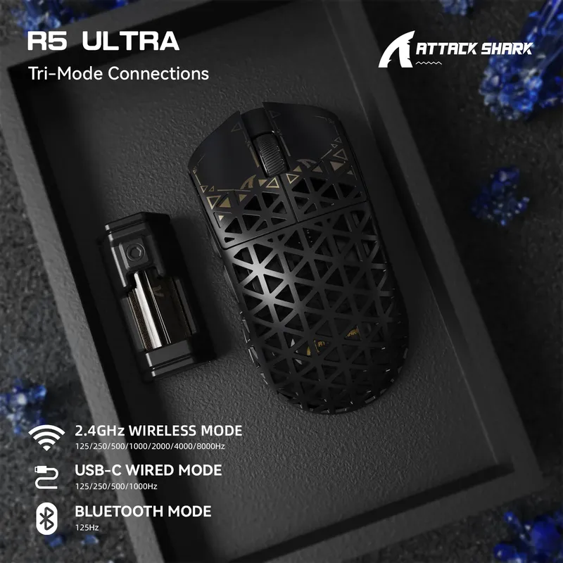 ATTACK SHARK R5 Ultra 8K kabellose Gaming-Maus aus Kohlefaser mit 42000 DPI-PAW3950 MAX-Sensor – 39 g, ultraleicht, für Win/Mac