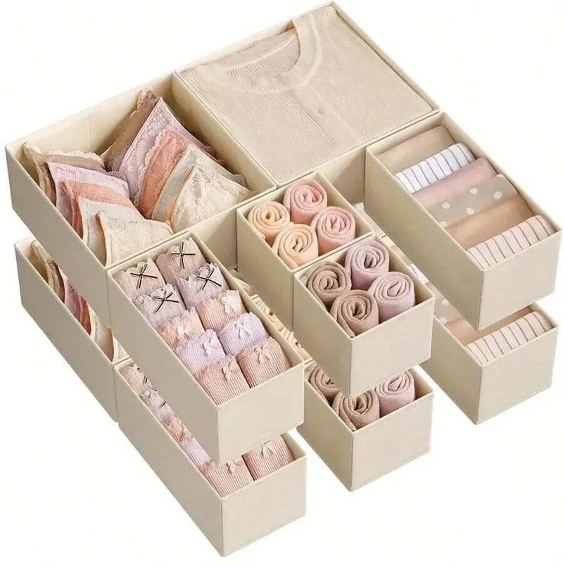 Faltbares 6/12-teiliges Unterwäsche-Organizer-Set • Harte Aufbewahrungsboxen für BH-Socken • Schubladen-/Schrank-Kleider-Organizer