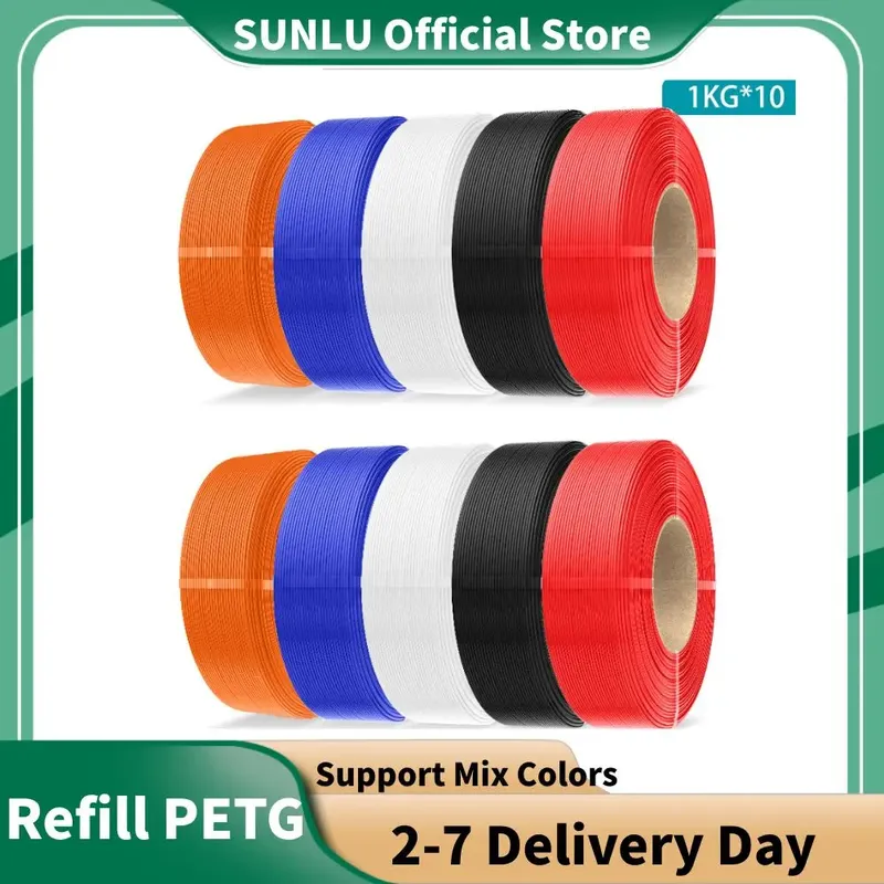 SUNLU PETG-Filament 10 kg 3D-Drucker 1,75 mm 1 kg, keine Blasen, keine Rolle, Umweltschutz für FDM-3D-Druckfilamente
