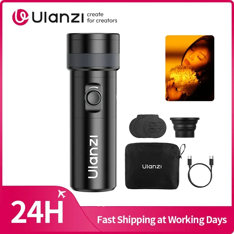 Ulanzi LM01 Fotografie-Taschenlampe, 4-farbig, RGB, zoombar, Sonnenuntergangslicht, Ambiente-Licht, 7500 mAh, 4,5 Stunden Laufzeit