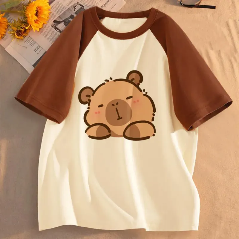 Capybara Kapibara Shirt weiblich Kawaii Grunge Damen Grafik T-Shirt Bequeme University Graphic koreanische Kleidung Pastell