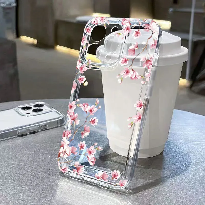 Transparente Handyhülle mit rosa Blumen-Design für iPhone 17 Pro Max 16 15 14 13 12 11 XS X XR 7 8 Plus 16E, stoßfeste, weiche TPU-Abdeckung