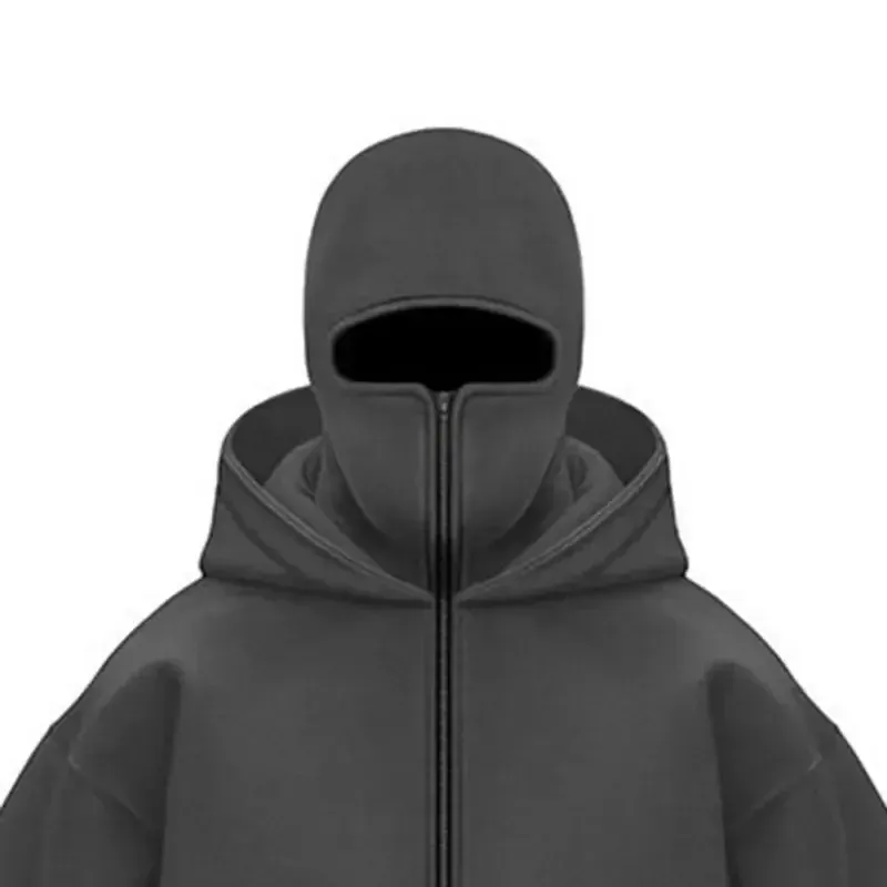 Erwachsene Reißverschluss Kapuzenpullover Weiche Fleecejacke mit Kapuzenmaske Männer Frauen Windjacke Lässige Oberbekleidung Lose Sportmantel Tops