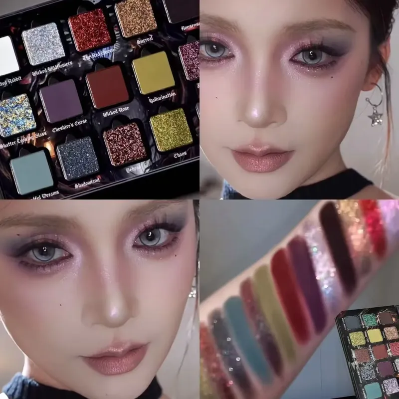 Dunkle, rauchfarbene, 15-farbige Lidschattenplatte, glitzernde, schimmernde Lidschattenpalette, samtiges, mattes und satiniertes Finish für langlebige Augen
