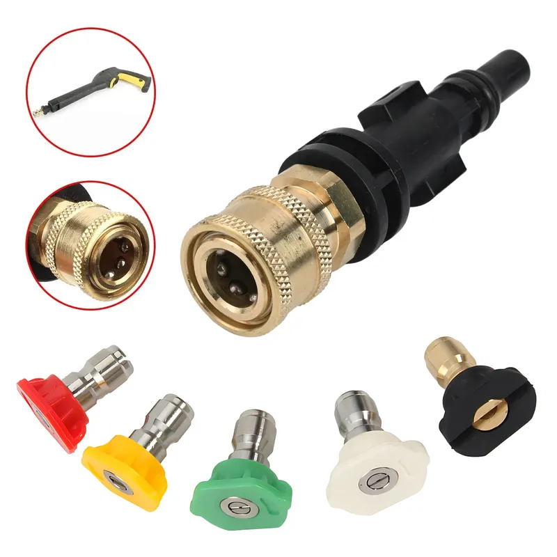 6-teiliger Hochdruckreiniger-Schnellanschluss-Adapter, 1/4 Zoll Schnellstecker mit 5-Farben-Düse, passend für LAVOR/Sterwins/Parkside, langlebiger Kunststoff