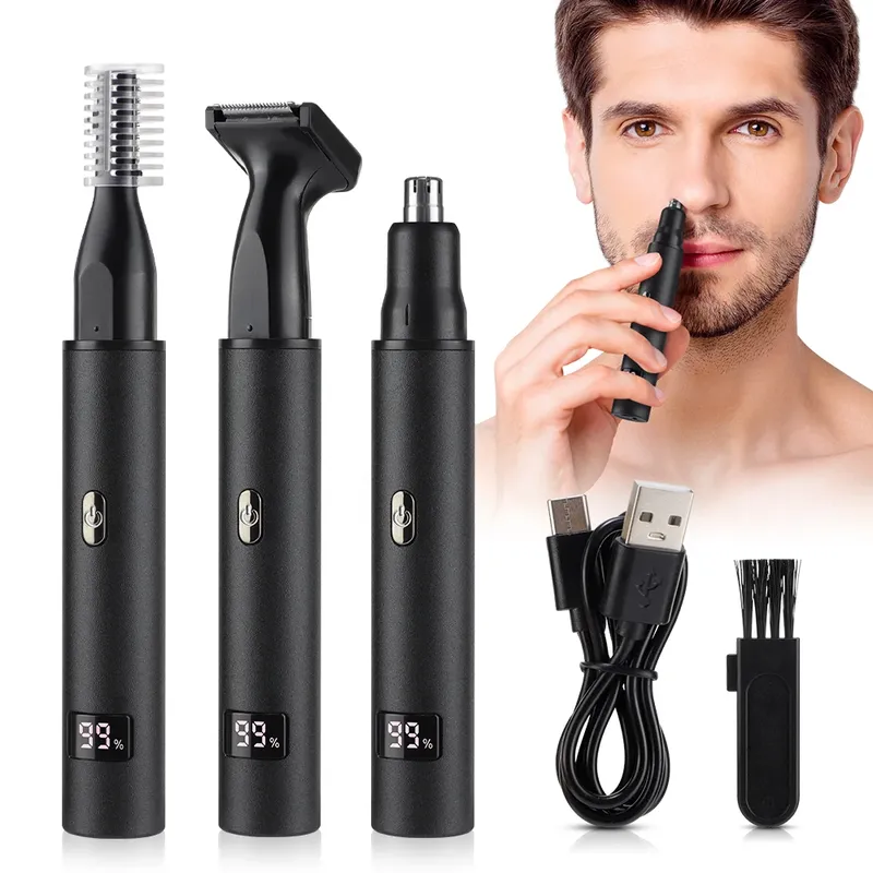 3-in-1 elektrischer Nasen-Ohr-Haarschneider für Männer, LED-Anzeige, Augenbrauen, Bart, Haarschneidemaschine, Rasierer, USB wiederaufladbar, einfache Reinigung