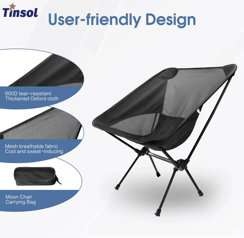 TINSOL Klappstuhl für den Außenbereich – ultraleichter Angel- und Camping-Freizeit-Liegestuhl – Mondstuhl aus Aluminiumlegierung – Outdoor-Stuhl