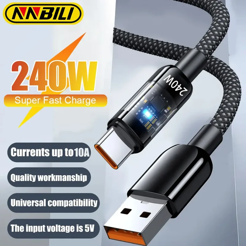 NNBILI Super Schnelle Lade 240W USB Typ C Kabel Für Samsung Xiaomi Huawei OPPO LED Telefon Ladegerät Datenkabel telefon Zubehör