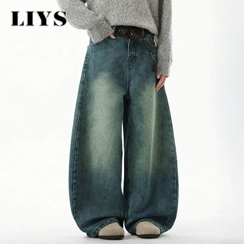 Herrenbekleidung, blaue Jeanshose mit weitem Bein, Baggy-Jeans, Vintage-Jeans mit dreidimensionalem Schnitt, gebogenes Messer, lockere Passform, Sommer, neuer Trend