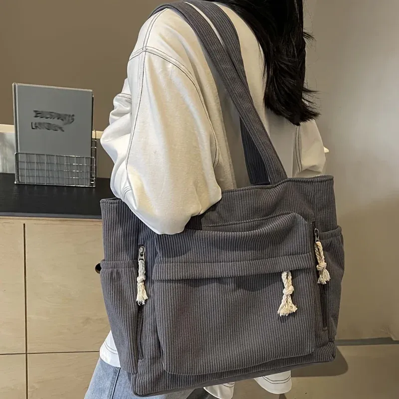 Travel Master Cord-Schultertasche, lässig, einfarbig, mit mehreren Taschen, Tragetasche für Damen