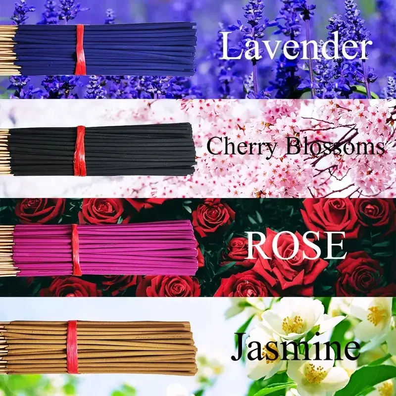 80/200 natürliche Räucherstäbchen – Heimdekoration, Teezimmer und Hotels |   Geeignet für Meditation und hilft beim Schlafen |   Düfte: Lavendel, Kirschblüte, Rose, Jasmin, ideales Weihnachtsgeschenk