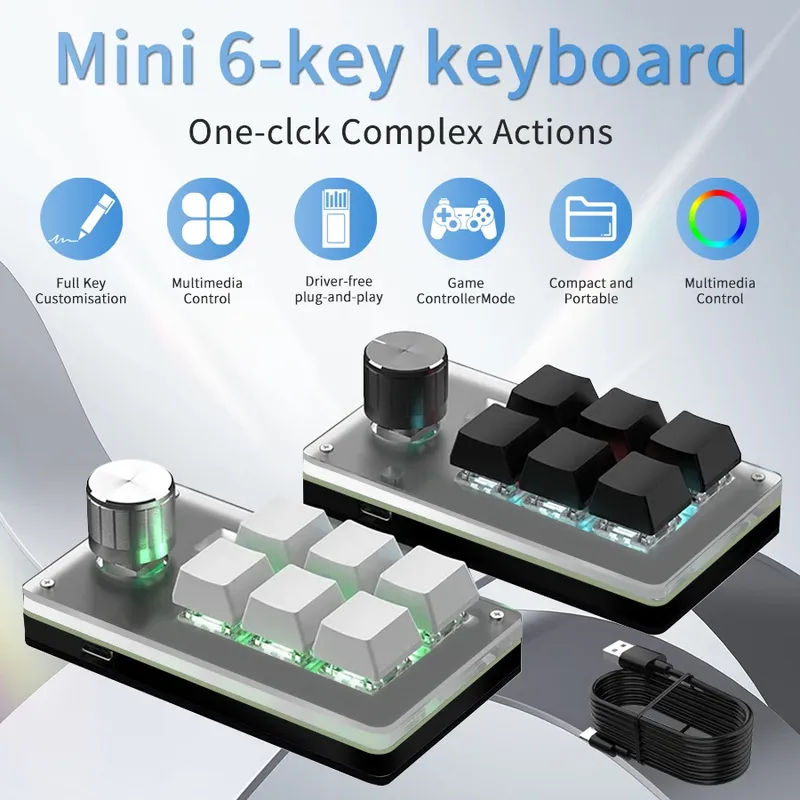 6 Tasten, 1 Knopf, RGB-Programmierung, Makro-Gaming-Knopf, Tastaturen, Mini-kundenspezifische Programmiertastatur, mechanische USB-Tastatur für Photoshop