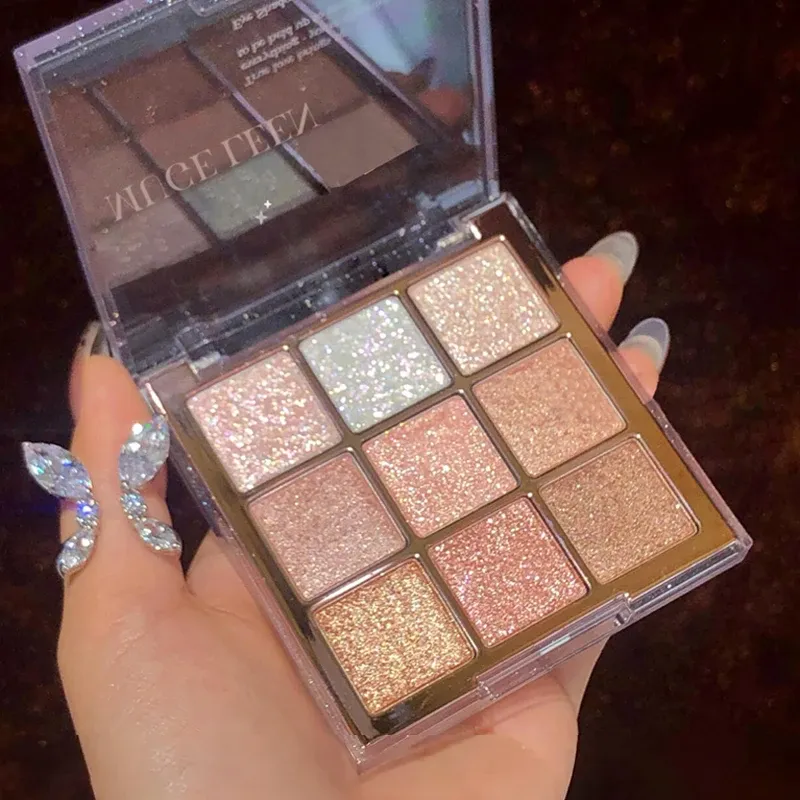 9-Farben-Glitzer-Lidschatten-Palette – langanhaltende Rosen- und Pink-Farbtöne, metallisches Finish, matte und glitzernde Wirkung, hochpigmentiert, langlebig, leicht zu verblenden, Rosa, Goldbraun